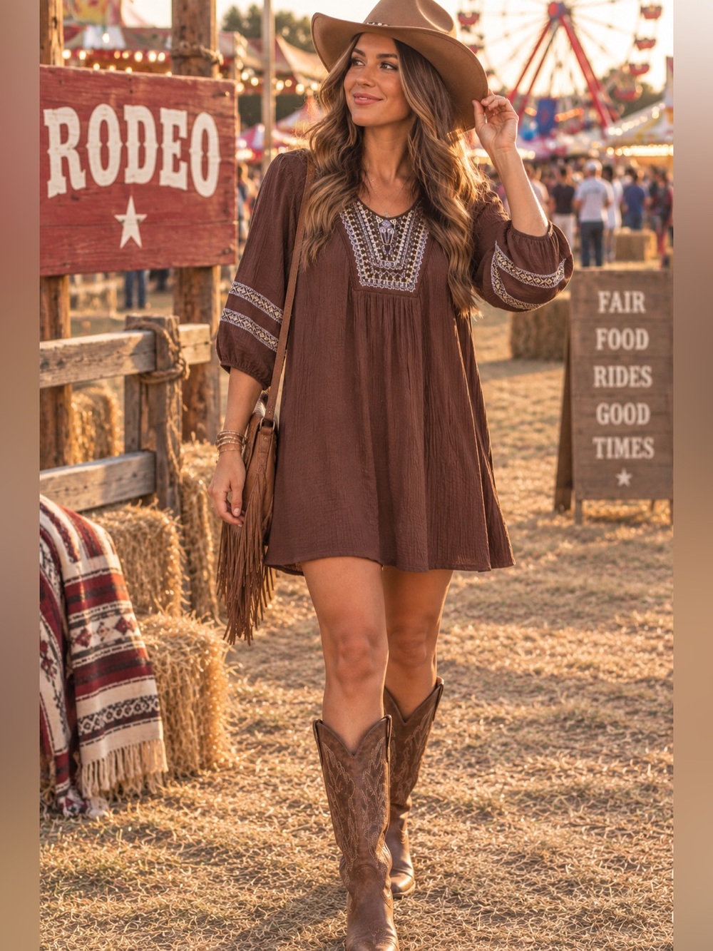 Wrangler Brown Embroidered Bohemian Dress Size S